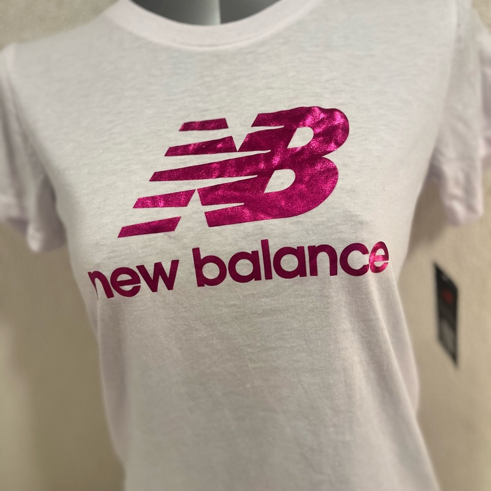 New Balance White Tee with Pink Logo Tag